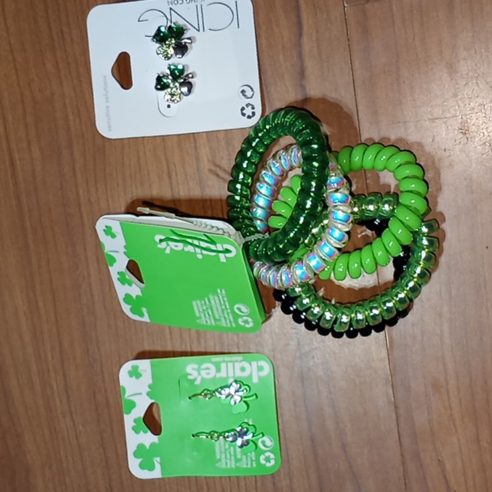 Bundle of 3...2 pr. Earrings, 1 pk of 5 ponytail holders or braclet